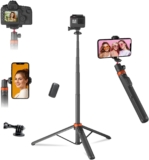 66.5 Camera Tripod with Detachable Remote Control,360 Ball Head Selfie Stick for Gopro/DJI/Insta Compatible with Gopro Hero 13/12/11/10, DJI OSMO Pocket 3 & Action 6/5 pro/4, Insta360 X5/4