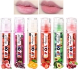 6Pcs Roll On Lip Oil Set,Fruity Flavors Rolling Ball Lip Gloss,Long Lasting Moisturizing Lip Oil Transparent Lip Gloss for Dry Lips