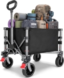 70L Festival Trolley on Wheels, Folding Wagon, Portable Mini Camping Cart, Small Trolley Foldable for Beach Outdoor Garden Shopping, Side-Opening, Wide Wheels, Adjustable Handle, Black