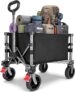 70L Festival Trolley on Wheels, Folding Wagon, Portable Mini Camping Cart, Small Trolley Foldable for Beach Outdoor Garden Shopping, Side-Opening, Wide Wheels, Adjustable Handle, Black