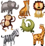 7pcs Jungle Safari Animal Balloons – Various Animal Theme Party Balloons for Kids Zoo Party Decoration Supplies – Monkey, Elephant, Zebra, Leopard, Crocodile, Giraffe Shaped