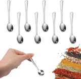 8 Pieces Mini Spoons,9cm Stainless Steel Small Scoops for Spice Jars,Dishwasher Safe Mini Condiment Spoon,Easy to Hold,Food Grade Silver Seasoning Spoon for Home,Kitchen and Restaurant