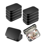 8 Rectangular Metal Hinged Tins with Lid, Black, 9.562.2 Cm