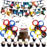 9-9 Nights in the Forest Birthday Party Decorations Set, 62PCS Banner Hanging Spirals Cake Topper Cupcake Toppers Balloons for Video Game Fan Forest Theme Party Supplies for Birthday Graduation