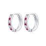 925 Sterling Silver Hoop Earrings, Small Sleeper Huggie, Fuchsia Zirconia