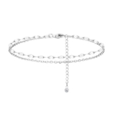 925 Sterling Silver Multilayer Ankle Bracelet with Zircon for Women