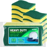 AIDEA Heavy Duty Scrub Sponges Washing Up Pack of 12, Cleaning Scrub Sponge, Stink Free Dual-Sided Dishwashing Sponge, Effortless Cleaning Eco Scrub Pads for Dishes,Pots,Pans All at Once