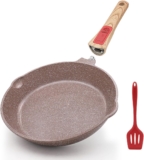 AIKENBBKK Nonstick Ceramic Frying Pan, 26cm Healthy Frying Pan Skillet with Removable Handle, Oven Safe, PFAS PFOA & PTFE Free (Brown)