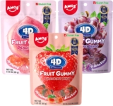 AMOS 4D Gummy Sweets, Fruit Burst Easter Sweet Candy Gift 3 Flavors (Strawberry & Peach & Grape), Center Fill Gums Candy, Chews Sweet Party 65G/Bag- 3Bags (3Bags-Mix Fruits-Strawberry & Peach & Grape)