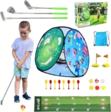 AOSITE Kids Golf Set, 5-1 Toddler Golf Set with 3 Golf Clubs,Putting Mat,19 Balls, Dinosaur Sticky Darts braod 8 Darts, 3-10 Kids Games Golf Cornhole, Indoor Outdoor Sports Activities Party Toy Gift