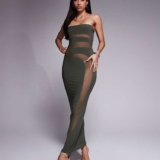 ASOS DESIGN Bandeau Maxi Dress with Sculpting Detail in Khaki – Sizes 6 to 12