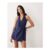 ASOS DESIGN Cotton Linen Halter Neck Wrap Mini Sundress Navy
