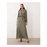 ASOS DESIGN Ruffle Waist Maxi Dress in Khaki