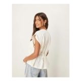 ASOS DESIGN Trapeze T-Shirt with Tie Waist in Cream