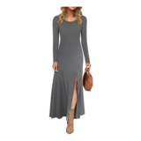 AUSELILY Womens Long Sleeve Maxi Dress Gray Slit