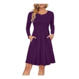 AUSELILY Womens Long Sleeve Pleated Loose Swing Casual Dress