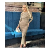 AX Paris Light Brown off the Shoulder Midi Dress