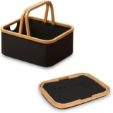 AYES Foldable Laundry Basket,Collapsible Clothes Hamper with Handles,Space Saving Storage Bin,Waterproof Fabric with Bamboo Frame for Bedroom and Bathroom (Black, 22L)