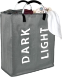 Accurate Double Laundry Bag, Collapsible Clothes Basket, Durable Fabric, Portable Folding Washing Bin, 52cm x 23cm x 52cm (GREY)