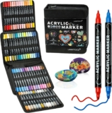 Acrylic Paint Pens Acrylic Paint Markers,60 Colours Fine & Dot Dual Tip Paint Markers for Rock Painting, Wood, Canvas, Calligraphy, DIY-Christmas Crafts Art Supplies