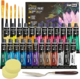 Acrylic paint set 24 22ml Perfect for Canvas, Wood, Ceramic, Rock, Fabric & Crafts. Non-Toxic, Quick Dry Vibrant Colours. Beginners, Students and professionals