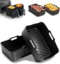 Air Fryer Liners Silicone 2 Pack for Ninja Foodi AF300UK AF400UK AF451UK Dual Zone 8L 9.5L, Airfryer Liners Compatible with Tower T17088, Keplin, EMtronics, Reusable Non-Stick Air Fryer Accessories