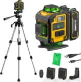 Alloyman Laser Level with Tripod, 4×360 Self Leveling Laser Level, Green Line Lazer 4D Lazer Leveler Tool with 2Pcs Lithium Batteries for Picture Hanging, Tile, Home Renovation, Indoor