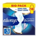 Always Infinity Pads Night (Size 3) Sanitary Towels with Wings 18 Pads