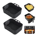 Alyvisun Silicone Air Fryer Liners, 2-Pack, Reusable, Non-Stick, Black