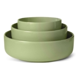 Amazon Basics 3-Piece Set Glazed Stoneware Serving Bowls, Dishwasher-Safe Olive