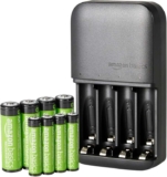 Amazon Basics Rechargeable Batteries NiMH, AAA 800mAh 4-Pack AA 2000mAh 4 Pack with 4 Bay Battery Charger, UK Plug, Black