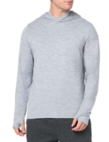 Amazon Essentials Mens Active Quick Dry Tech Stretch Long-Sleeve Hooded Pullover T-Shirt – Light Grey Space Dye – Size S