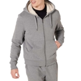 Amazon Essentials Mens Sherpa-Lined Full-Zip Fleece Hoodie – Light Grey Heather – Size Large