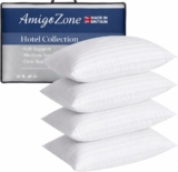 AmigoZone 4 Pack Hotel Quality Stripe Pillow – Bounce Back Pillow Cotton Blend With Virgin HollowFibre – Firm Support Anti Allergy Machine Washable – 48x74cm White Stripe – Pack of 4