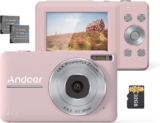 Andor Digital Camera, 32GB Memory Card, 1080P Portable Mini Camera, 44MP, 2.45-inch IPS Display, 16x Digital Zoom, Comes with 2 Batteries, Perfect Kids Camera for Holiday Vlog Shooting – Pink.