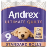 Andrex Ultimate Quilts Toilet Tissue 9 Standard Toilet Rolls, Air Pocket Technology for Soft, Thick Sheets (Previously Andrex Supreme Quilts Toilet Paper) 9 Toilet Rolls