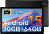Android 15 Tablet, 10 Inch Tablet, 20GB RAM64GB ROM (TF 1TB), 5000mAh, 1280 800 HD, WiFi 6, Bluetooth 5.4, Dual Cameras, Dual Speakers, Black