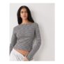 Annie Soft Boat Neck Long Sleeve Top in Dark Grey and Light Grey Stripe