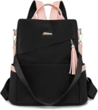 Anti-Theft Womens Backpack Lightweight Stylish Large-Capacity Convertible Shoulder Bag for Travel, Commuting, Outings, Black Pink