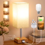 Aooshine Bedside Lamps, Table Lamp for Living Room Bedroom, Touch Lamps Bedside with USB AC Charging Ports, Dimmable Bedroom Lamp with Fabric Shade for Kids Room, Study, Dorm, Office(Bulb Included)