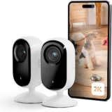 Arlo Essential 2K Indoor Pet Security Camera, Wired Home CCTV Camera Indoor With Night Vision, Siren, 2 Way Audio & WiFi, Arlo Secure Free Trial, 2 Cameras, with auto privacy lens cover, white