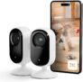 Arlo Essential 2K Indoor Pet Security Camera, Wired Home CCTV Camera Indoor With Night Vision, Siren, 2 Way Audio & WiFi, Arlo Secure Free Trial, 2 Cameras, with auto privacy lens cover, white
