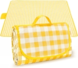 Armo Extra Large Tartan Picnic Blanket With Carrying Handle Waterproof Beach Garden Outdoor Washable Picnic Camping Blanket Rug 200CM X 150CM (Yellow)
