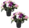 Artificial Flowers for Graves, 2 Pcs Artificial Grave Flowers Pots, 25cm Roses Grave Flower Pots, Fake Funeral Memorial Bouquet in Pot for Graveside Home Christmas Decoration