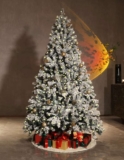 Asinse 6ft Pre-Lit Snow Flocked Christmas Tree with 350 Chasing Warm LED Lights