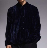 Asos Navy Crinkled velvet shirt (Sizes XS-2XL)
