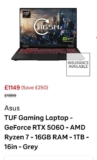 Asus TUF Gaming Laptop – GeForce RTX 5060 – AMD Ryzen 7 – 16GB RAM – 1TB – 16in – Grey