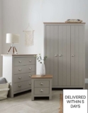 Atlanta 3 Piece Package – 3 Door Wardrobe, 4 Drawer Chest and 2 Drawer Bedside Table – Grey/Oak