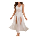 Ausing Womens Lace Nightdress Babydoll Sleepwear, Deep v White
