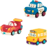 B. toys Mini Wheeee ls 3 Pieces Mini Pull Back Vehicles Set, Bus & Cars, Multi, Hot Rod, School Bus, Police Car 1 year
